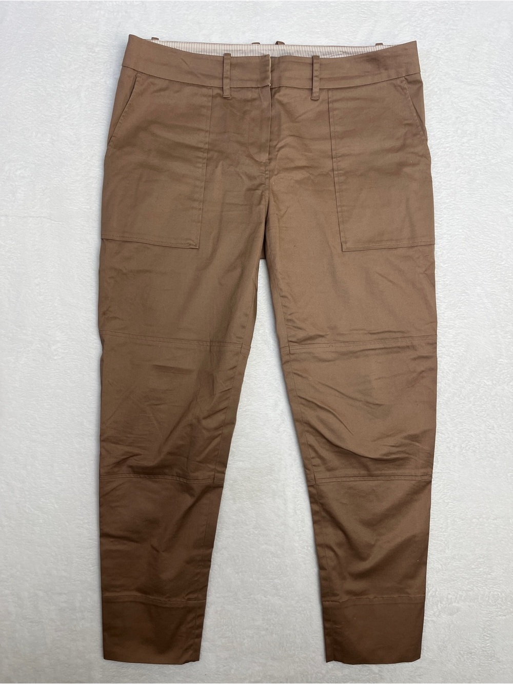 Halston Heritage Khaki Chino Cargo Pants Sz 12 Preppy Utility Straight Leg EUC